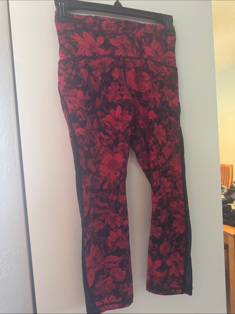 lululemon athletica Red and Black Floral Running Leggings
